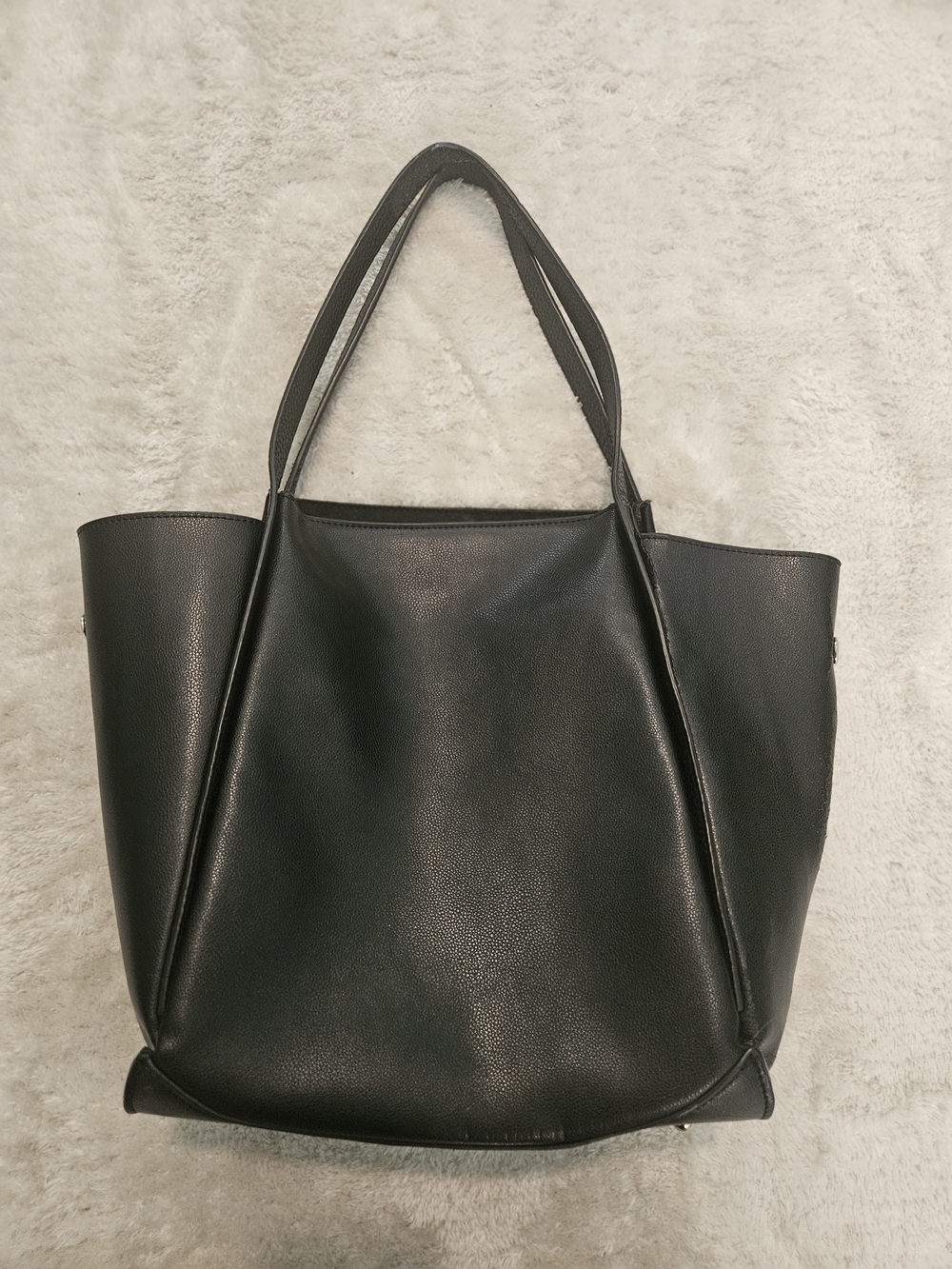 Kazar Black Genuine Leather Tote with White Logo Contemporary Business Casual - Picture 4 of 8